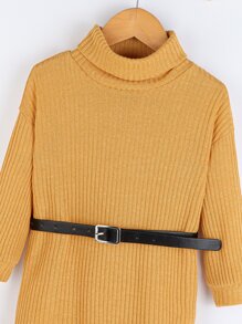 小女童高領落肩袖不附腰帶連衣裙 - 薑色 - 查看 3