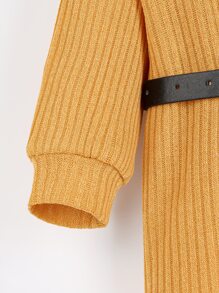 小女童高領落肩袖不附腰帶連衣裙 - 薑色 - 查看 5