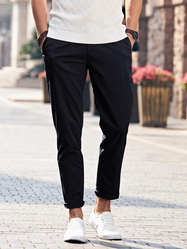 Men Rolled Hem Solid Pants, For Halloween