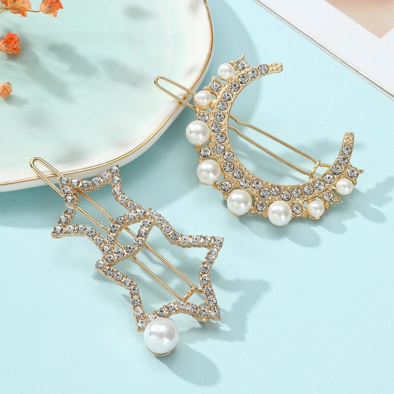 

2pcs Star & Moon Hair Clip, Multicolor