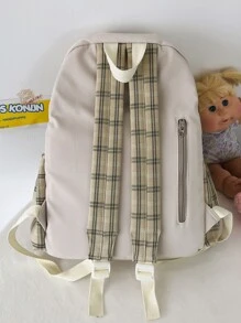 Tartan Công suất lớn Túi đi học Túi sách ngoài trời Sinh viên năm nhất Năm hai Trung học cơ sở Cao cấp Học sinh lớp trên Di động, nhẹ - Màu be - Xem 6