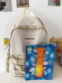 Tartan Công suất lớn Túi đi học Túi sách ngoài trời Sinh viên năm nhất Năm hai Trung học cơ sở Cao cấp Học sinh lớp trên Di động, nhẹ - Màu be - Xem 4