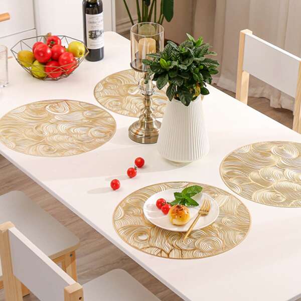 

1pc Cloud Hollow Round Placemat, Gold