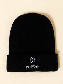 Men's Alphabet Embroidered Beanie Hat - Black - View 1