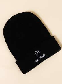 Men's Alphabet Embroidered Beanie Hat - Black - View 2