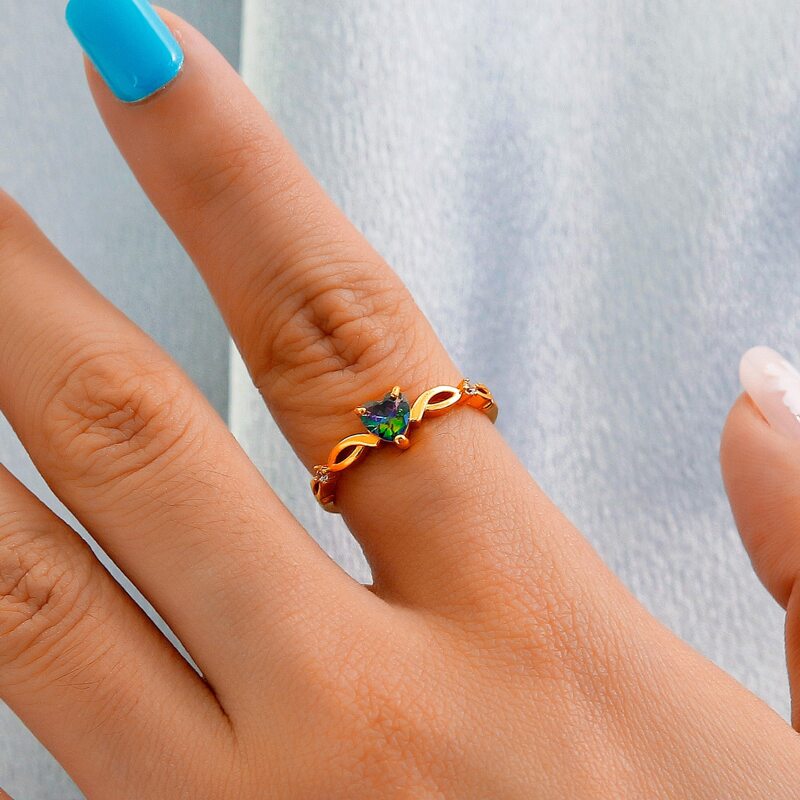 

Rhinestone Heart Ring, Gold
