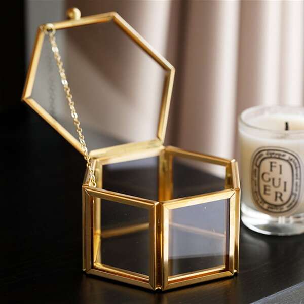 

1pc Clear Jewelry Storage Box, Gold