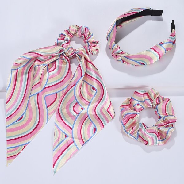 

Color Block Headband & 2pcs Hair Tie, Multicolor