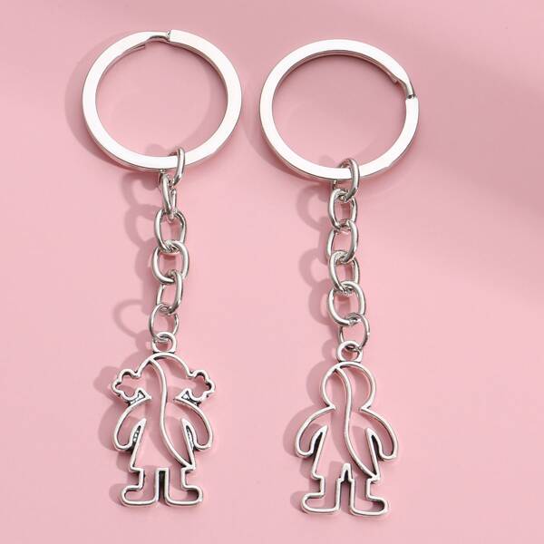 

2pcs Figure Charm Keychain, Antique silver