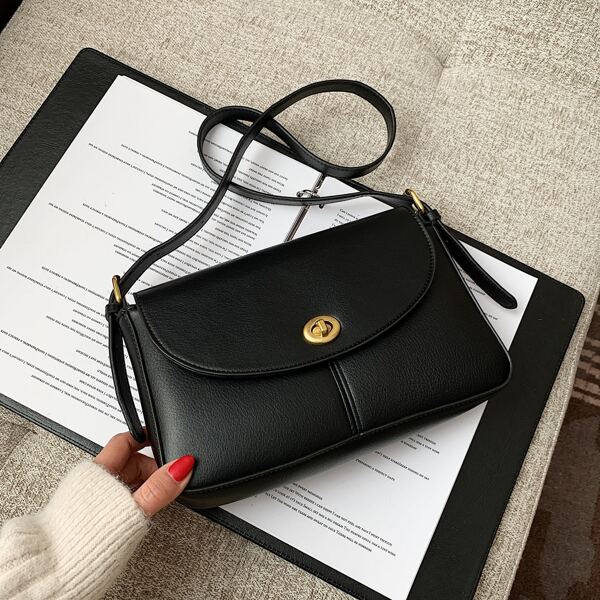 

Minimalist Flap Shoulder Bag, Black