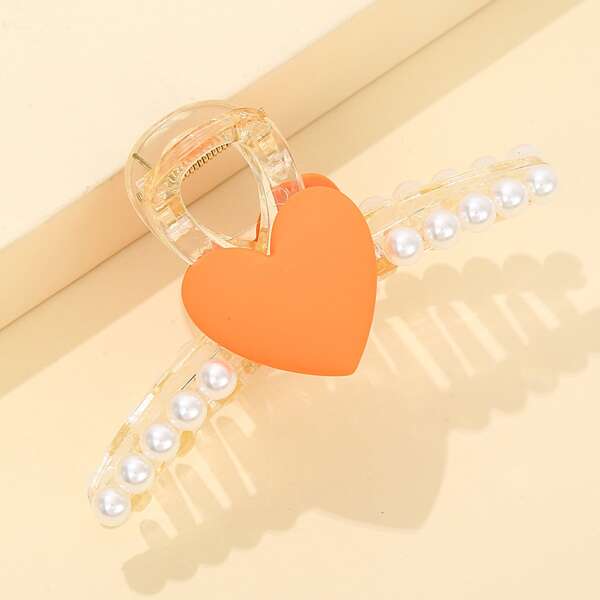 

Faux Pearl & Heart Decor Hair Claw, Orange