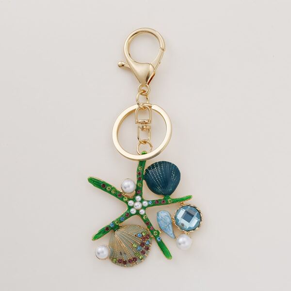 

Starfish & Faux Pearl Pendant Keychain, Blue