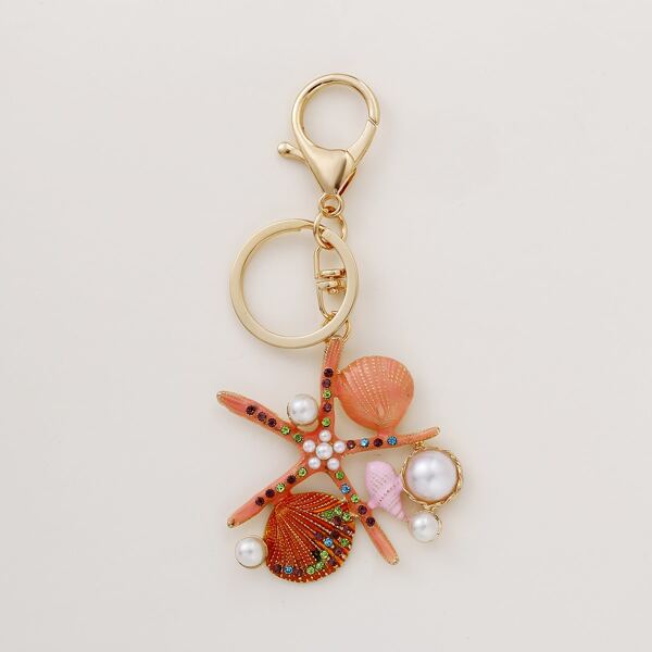 

Starfish & Faux Pearl Pendant Keychain, Orange
