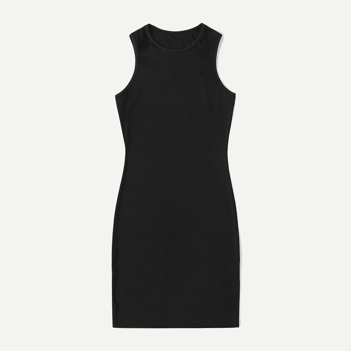 

Solid Tank Dress, Black