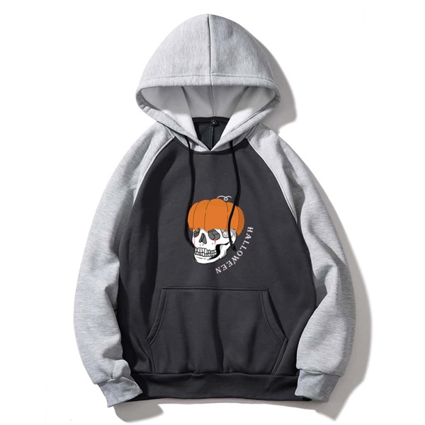 

Guys Skull & Pumpkin Graphic Colorblock Hoodie, Multicolor
