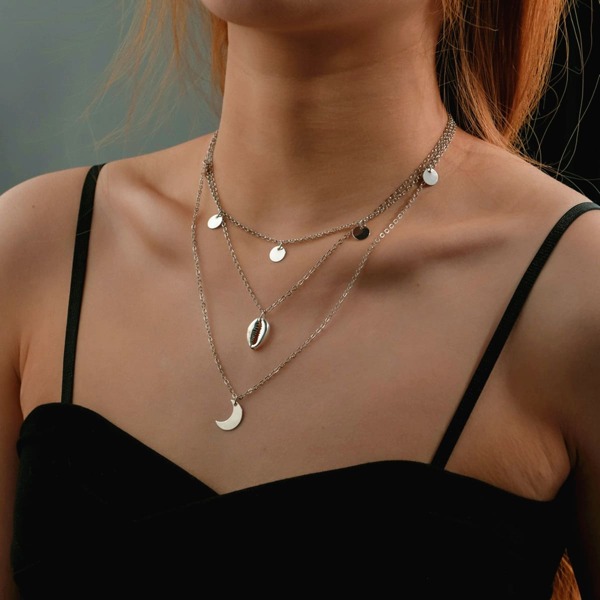 

Disc Pendant Layered Necklace, Silver