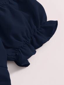 Soleia Tied Hem Puff Sleeve Crop Top - Navy Blue - View 5
