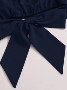 Soleia Tied Hem Puff Sleeve Crop Top - Navy Blue - View 6