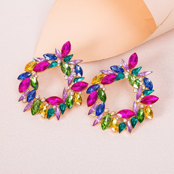 

Rhinestone Decor Earrings, Multicolor