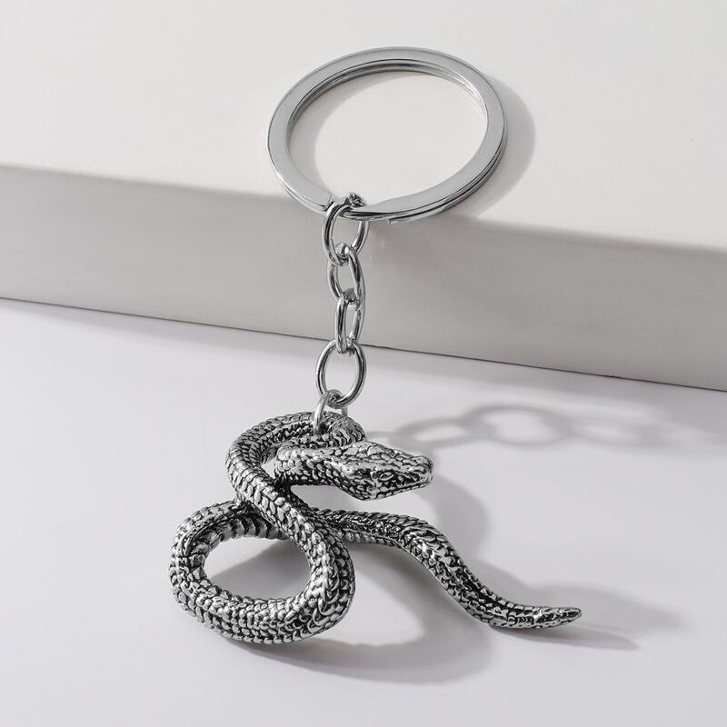

Snake Charm Keychain, Silver
