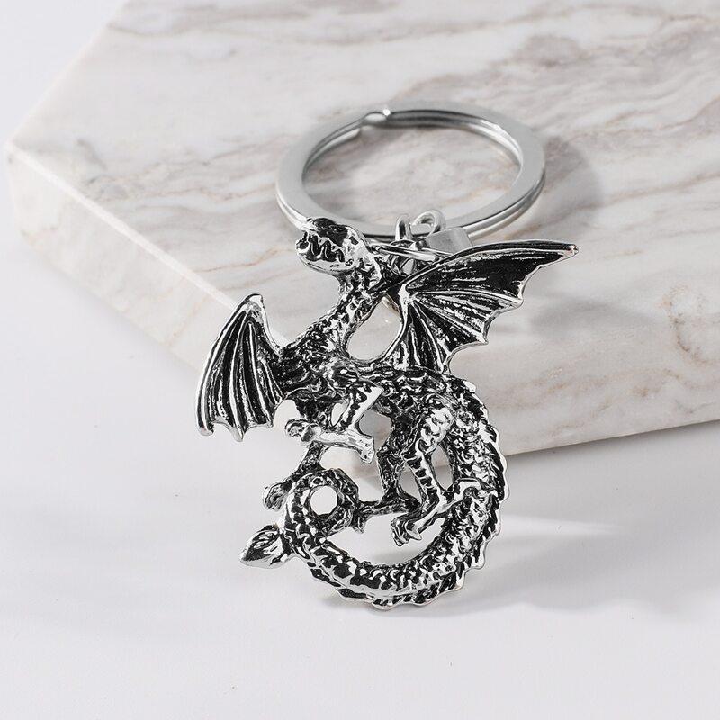 

Dragon Charm Keychain, Silver