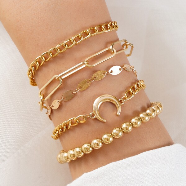 

5pcs Moon Decor Bracelet, Gold
