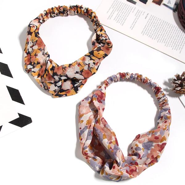 

2pcs Flower Print Hair Band, Multicolor
