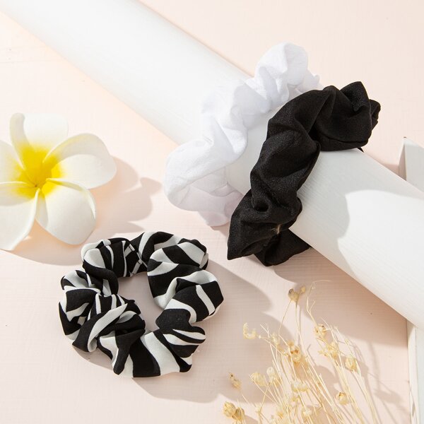

3pcs Graphic Scrunchie, Black and white
