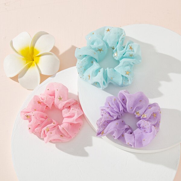 

3pcs Star Print Scrunchie, Multicolor