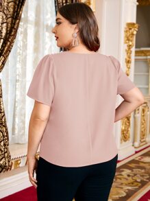 Modelyn 大碼珍珠釘珠上衣 - 藕粉色 - 查看 2