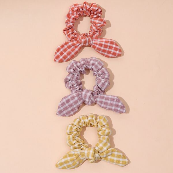 

3pcs Plaid Pattern Scrunchie, Multicolor