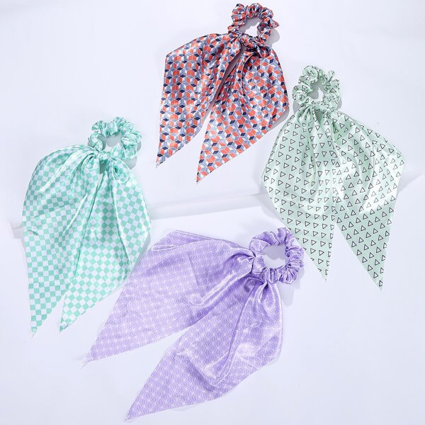 

4pcs Geometric Pattern Scarf Hair Tie, Multicolor