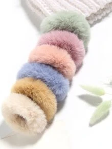 6pcs Solid Fuzzy Scrunchie - Multicolor - View 4