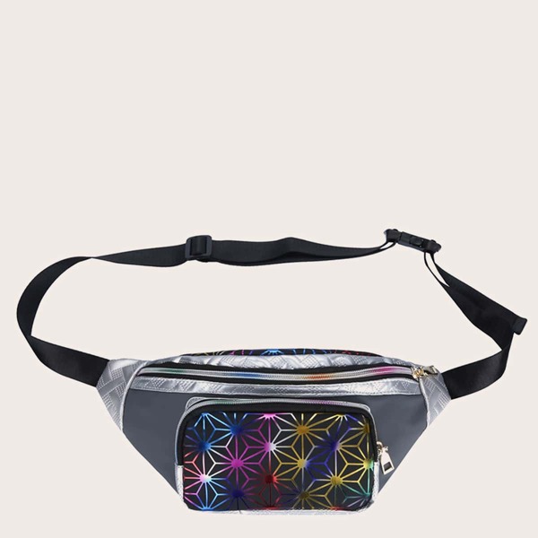 

Men Colorblock Geometric Pattern Fanny Pack, Multicolor