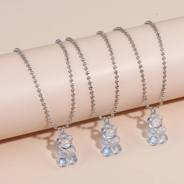 

3pcs Cartoon Bear Pendant Necklace, Blue