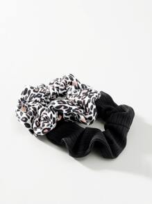 2pcs Fashionable Solid Color And Leopard Print Hair Scrunchies - Multicolor - View 2