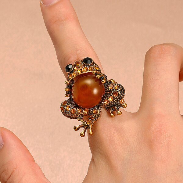 

Rhinestone Frog Decor Ring, Gold