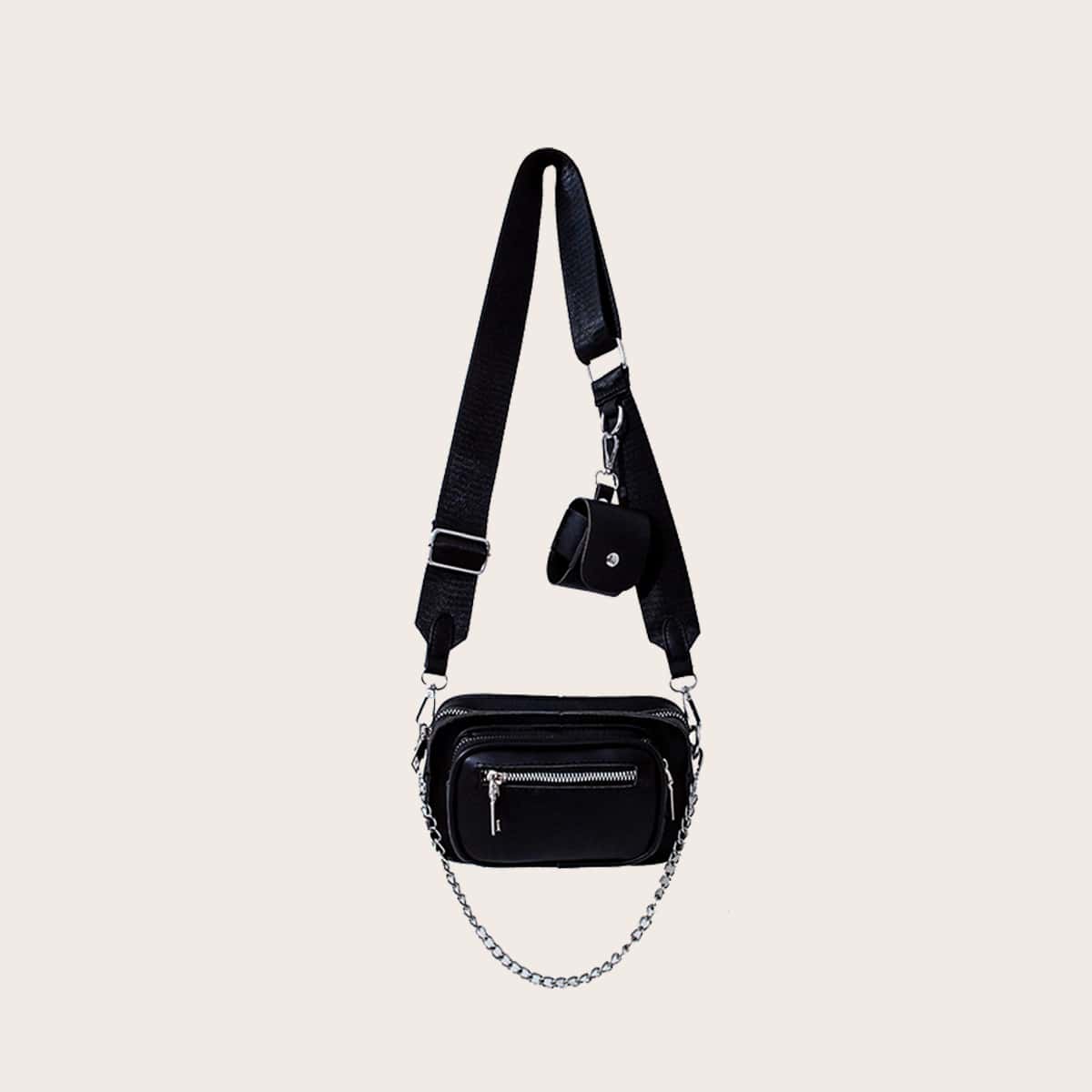 

Guys Chain Decor Crossbody Bag, Black