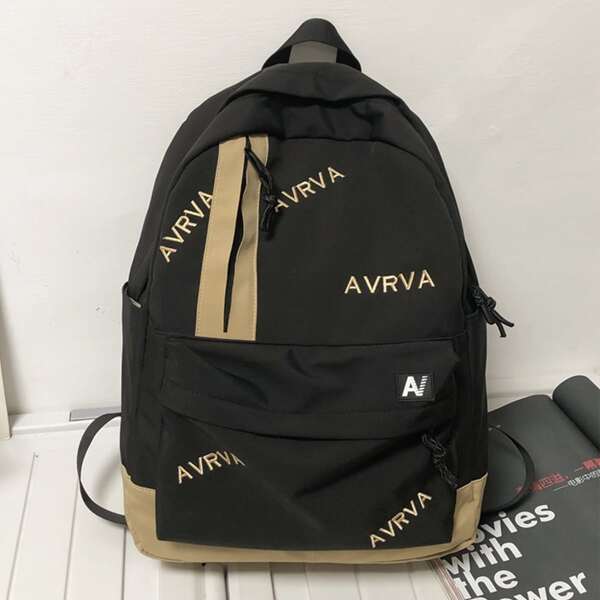 

Men Letter Graphic Functional Backpack, Black