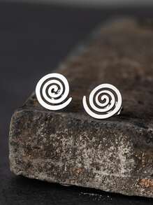 Spiral Stud Earrings - Silver - View 1