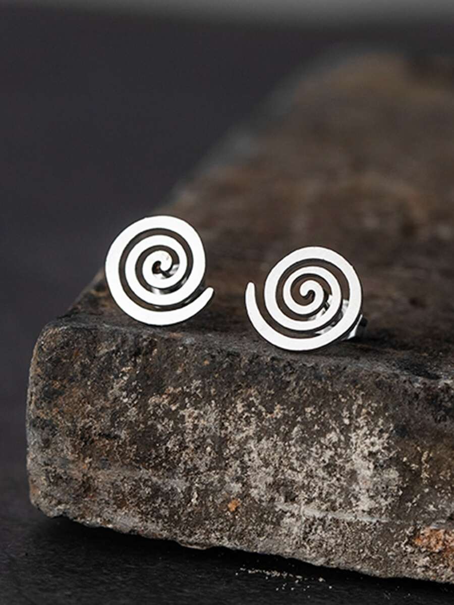 Spiral Stud Earrings - Silver - View 1
