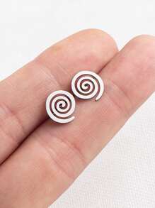 Spiral Stud Earrings - Silver - View 2