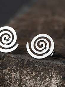 Spiral Stud Earrings - Silver - View 4