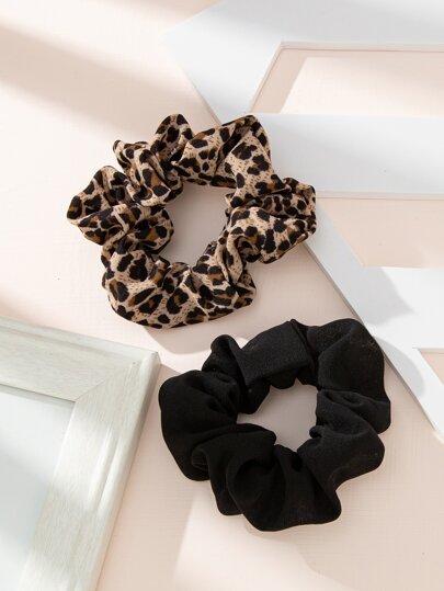 2pcs Leopard Print Scrunchie Casual Scrunchies Hair Ties Scrunchy Hair Ties, Animal Print