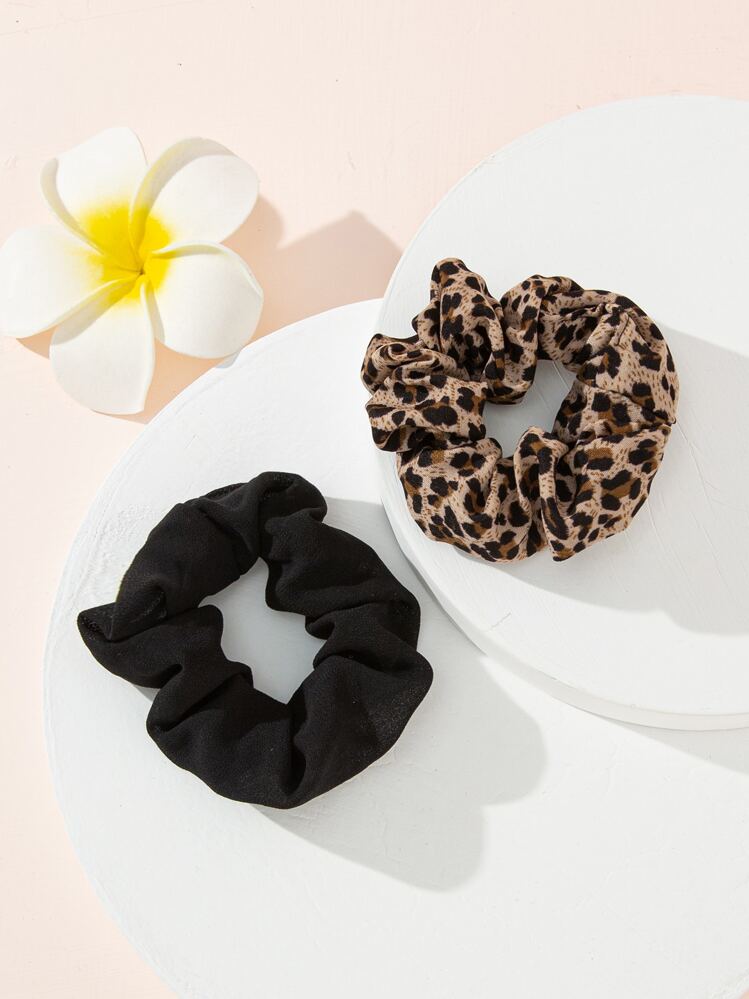 2 piezas Coleteros con estampado de leopardo, coleteros casuales, accesorios para el cabello con estampado animal para coleta - Multicolor - Añade 2