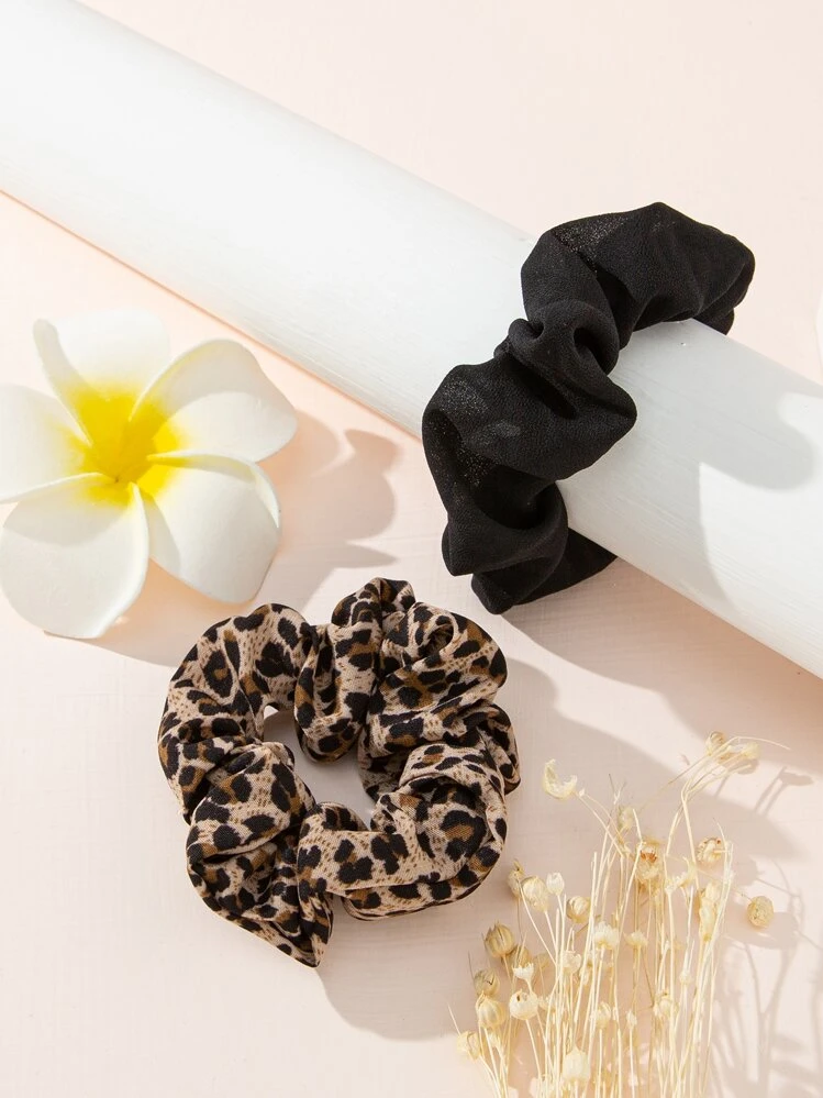 2 piezas Coleteros con estampado de leopardo, coleteros casuales, accesorios para el cabello con estampado animal para coleta - Multicolor - Añade 3