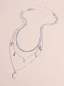 Star Pendant Layered Necklace - Silver - View 2