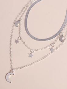 Star Pendant Layered Necklace - Silver - View 3