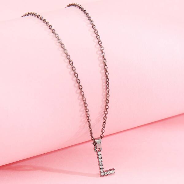 

Rhinestone Letter Charm Necklace, Gun black