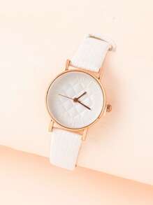 1pc Women's PU Leather Band, Round Alloy Case, Embossed Roman Numeral Dial, Fashionable Quartz Watch